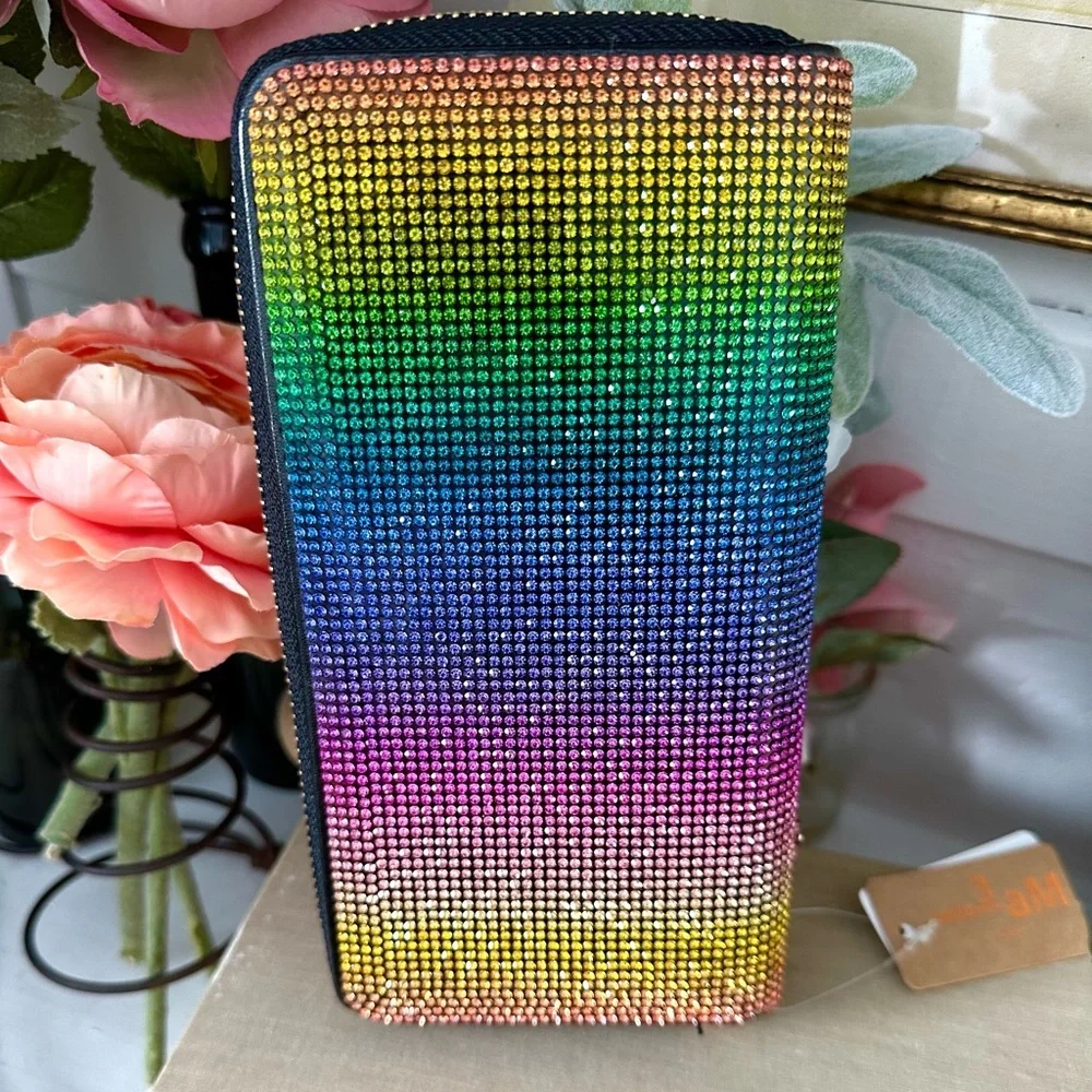 Rainbow rhinestone wallet with zipper,  brand new